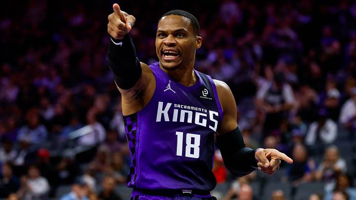 Jan 16, 2026; Sacramento, California, USA; Sacramento Kings guard Russell Westbrook (18) reacts after a play during the third quarter against the Washington Wizards at Golden 1 Center. Mandatory Credit: Sergio Estrada-Imagn Images Jan 16, 2026; Sacramento, California, USA; Sacramento Kings guard Russell Westbrook (18) reacts after a play during the third quarter against the Washington Wizards at Golden 1 Center. Mandatory Credit: Sergio Estrada-Imagn Images