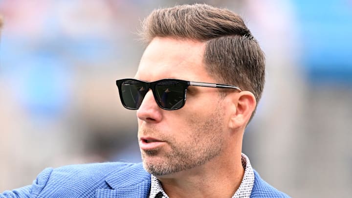 Sep 29, 2024; Charlotte, North Carolina, USA;  Carolina Panthers general manager Dan Morgan before the game at Bank of America Stadium. Mandatory Credit: Bob Donnan-Imagn Images