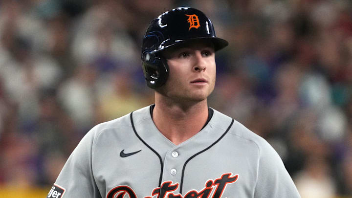 Mar 30, 2026; Phoenix, Arizona, USA; Detroit Tigers second baseman Colt Keith (33) gets ready to hit against the Arizona Diamondbacks in the first inning at Chase Field. Mandatory Credit: Rick Scuteri-Imagn Images