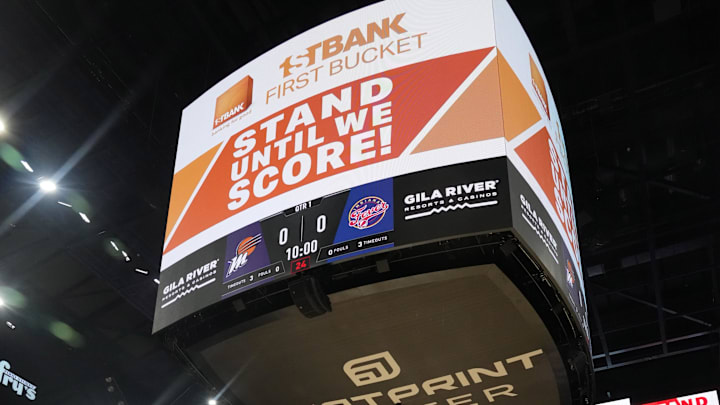 Jun 29, 2022; Phoenix, Arizona, USA; The opening tip between the Phoenix Mercury and the Indiana Fever during the first half at Footprint Center. Mandatory Credit: Joe Camporeale-Imagn Images