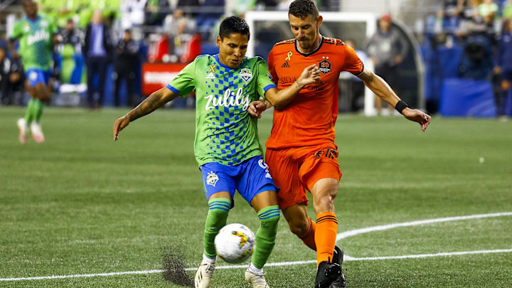 Sep 4, 2022; Seattle, Washington, USA; Houston Dynamo defender Daniel Steres (2) clears a ball in