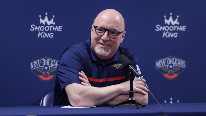Sep 26, 2022; New Orleans, LA, USA;   New Orleans Pelicans vice president of basketball operations David Griffin during a press conference at the New Orleans Pelicans Media Day from the Smoothie King Center.