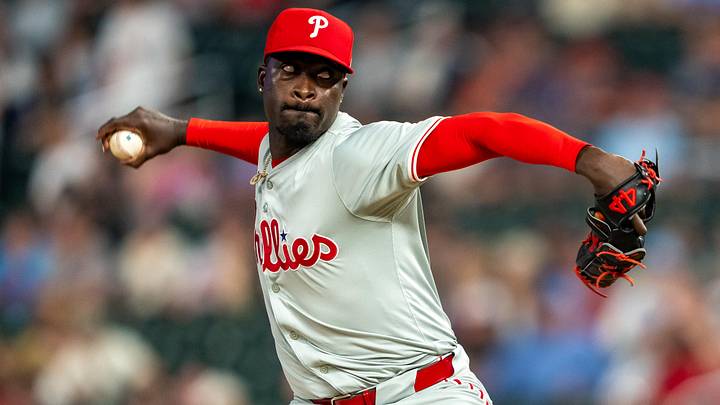 Jul 22, 2024; Minneapolis, Minnesota, USA; Philadelphia Phillies pitcher Yunior Marte (43) delivers a pitch against the Minnesota Twins in the eighth inning at Target Field. Mandatory Credit: Jesse Johnson-Imagn Images Jul 22, 2024; Minneapolis, Minnesota, USA; Philadelphia Phillies pitcher Yunior Marte (43) delivers a pitch against the Minnesota Twins in the eighth inning at Target Field. Mandatory Credit: Jesse Johnson-Imagn Images