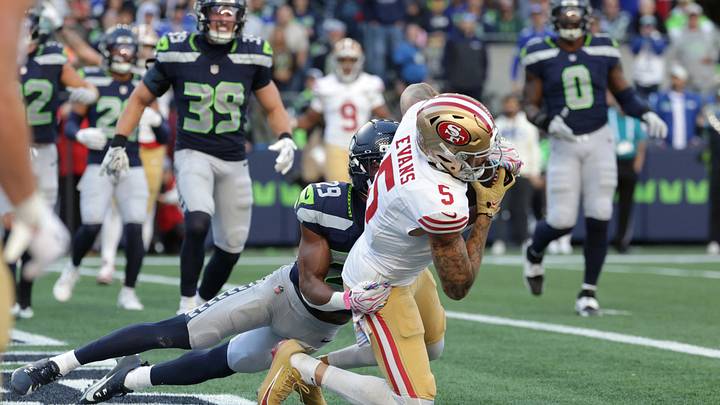 49ers wide receiver Mike Evans had 113 yards receiving and a touchdown against the Seahawks on Sunday. 49ers wide receiver Mike Evans had 113 yards receiving and a touchdown against the Seahawks on Sunday.