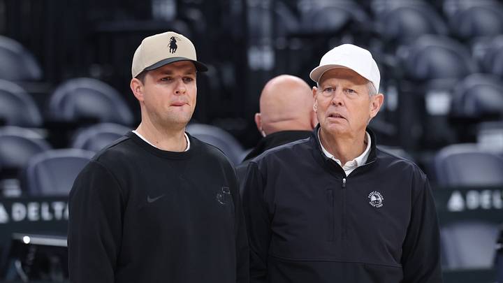 Oct 27, 2025; Salt Lake City, Utah, USA; Utah Jazz head coach Will Hardy (left) and CEO of basketball operations Danny Ainge (right) speak before the game against the Phoenix Suns at Delta Center. Mandatory Credit: Rob Gray-Imagn Images Oct 27, 2025; Salt Lake City, Utah, USA; Utah Jazz head coach Will Hardy (left) and CEO of basketball operations Danny Ainge (right) speak before the game against the Phoenix Suns at Delta Center. Mandatory Credit: Rob Gray-Imagn Images