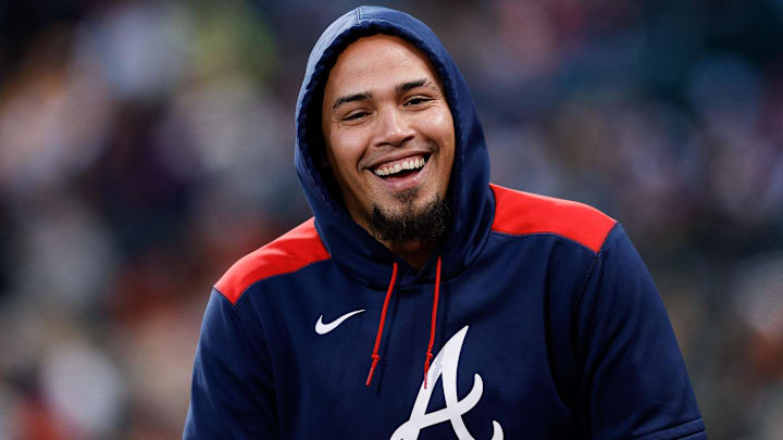 Apr 28, 2025; Denver, Colorado, USA; Atlanta Braves shortstop Orlando Arcia (11) in the fourth inning against the Colorado Rockies at Coors Field. Mandatory Credit: Isaiah J. Downing-Imagn Images