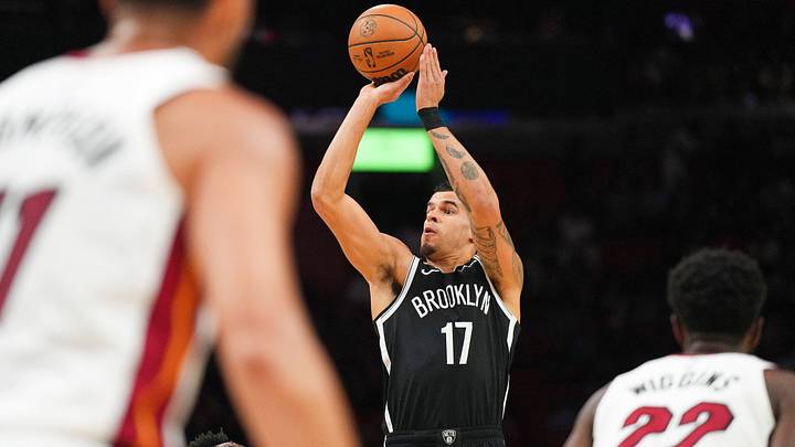 Oct 14, 2026; Miami, Florida, USA; Brooklyn Nets forward Michael Porter Jr. (17) takes a shot during the first half against the Miami Heat at Kaseya Center. Mandatory Credit: Jim Rassol-Imagn Images Oct 14, 2026; Miami, Florida, USA; Brooklyn Nets forward Michael Porter Jr. (17) takes a shot during the first half against the Miami Heat at Kaseya Center. Mandatory Credit: Jim Rassol-Imagn Images