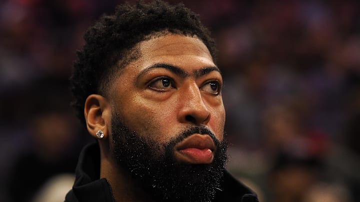 Dec 27, 2025; Sacramento, California, USA; Dallas Mavericks forward/center Anthony Davis (3) on the bench against the Sacramento Kings during the second quarter at Golden 1 Center. Mandatory Credit: Kelley L Cox-Imagn Images