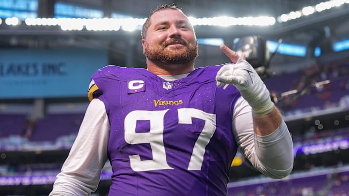 Sep 15, 2024; Minneapolis, Minnesota, USA; Minnesota Vikings defensive tackle Harrison Phillips (97) walks off the field after the game against the San Francisco 49ers at U.S. Bank Stadium.