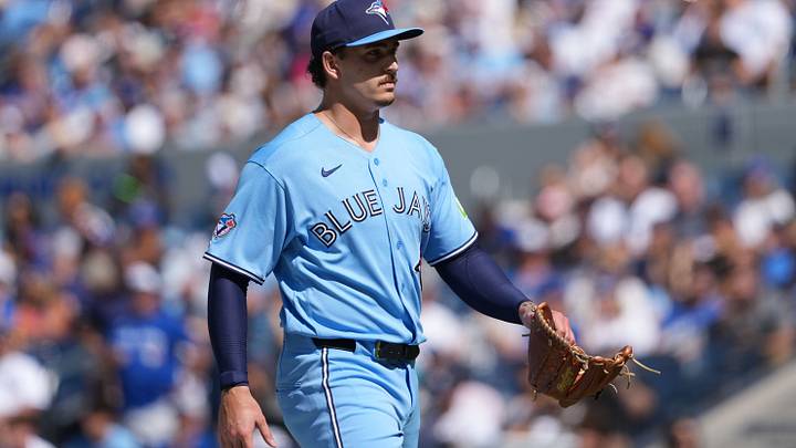  Ricky Tiedemann walks back to the dugout against the New York Yankees Credit: Nick Turchiaro-Imagn Images