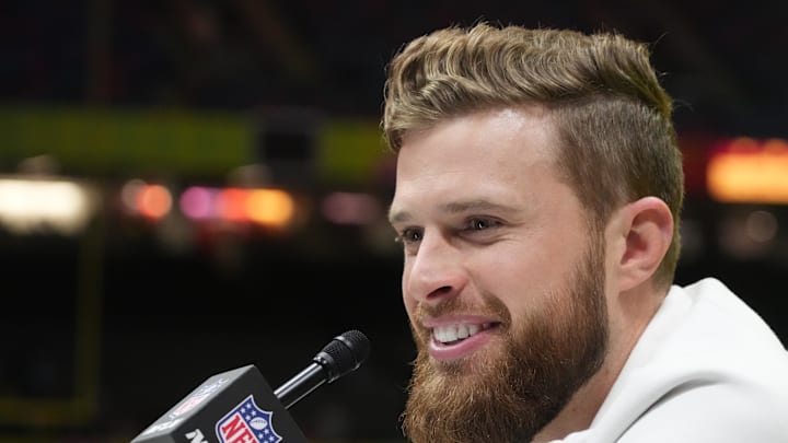 Feb 3, 2025; New Orleans, LA, USA; Kansas City Chiefs place kicker Harrison Butker (7) during Super Bowl LIX Opening Night at Ceasars Superdome. Mandatory Credit: Kirby Lee-Imagn Images