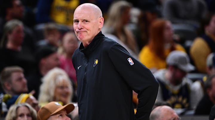 Indiana Pacers head coach Rick Carlisle reacts to a call during the second half against the Orlando Magic at Gainbridge Fieldhouse.