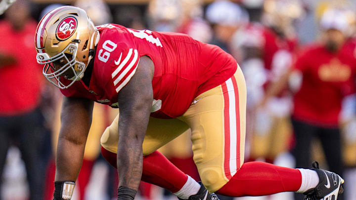 San Francisco 49ers defensive tackle Shakel Brown (60) during the third quarter against the New Orleans Saints at Levi Stadium. San Francisco 49ers defensive tackle Shakel Brown (60) during the third quarter against the New Orleans Saints at Levi Stadium.