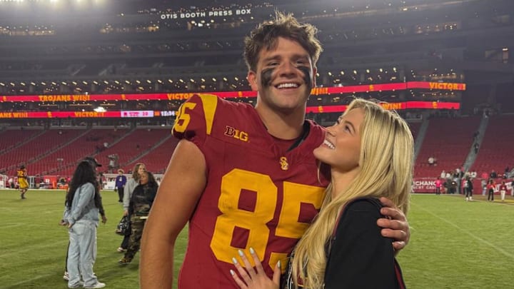 USC Trojans tight end Walker Lyons and Dancing with the Stars dancer Rylee Arnold announce their relationship.