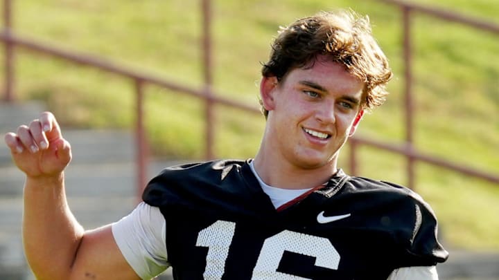 Texas Longhorns quarterback, Arch Manning during his first practice of the spring season on Tuesday, March 25, 2025.