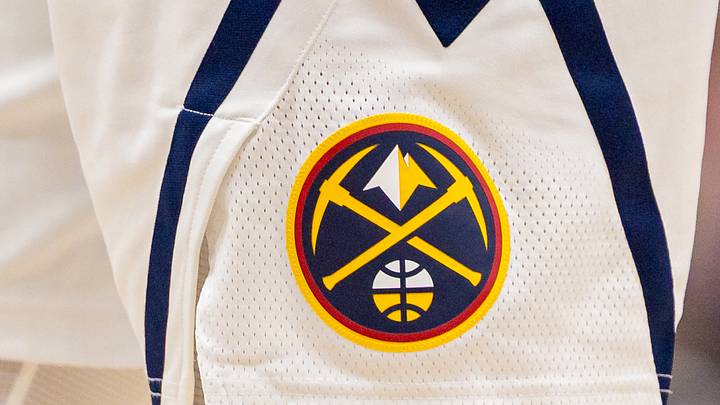 Nov 19, 2025; New Orleans, Louisiana, USA; Detailed view of the Denver Nuggets logo against the New Orleans Pelicans during the first half at Smoothie King Center. Mandatory Credit: Stephen Lew-Imagn Images Nov 19, 2025; New Orleans, Louisiana, USA; Detailed view of the Denver Nuggets logo against the New Orleans Pelicans during the first half at Smoothie King Center. Mandatory Credit: Stephen Lew-Imagn Images