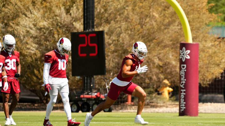 Arizona Cardinals wide receiver Michael Wilson (14) during minicamp at Dignity Health Training Center on June 11, 2024. Arizona Cardinals wide receiver Michael Wilson (14) during minicamp at Dignity Health Training Center on June 11, 2024.