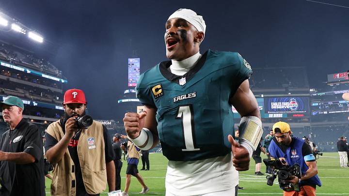 Sep 13, 2026; Philadelphia, Pennsylvania, USA; Philadelphia Eagles quarterback Jalen Hurts (1) runs off the field after a victory against the Washington Commanders at Lincoln Financial Field. Mandatory Credit: Bill Streicher-Imagn Images Sep 13, 2026; Philadelphia, Pennsylvania, USA; Philadelphia Eagles quarterback Jalen Hurts (1) runs off the field after a victory against the Washington Commanders at Lincoln Financial Field. Mandatory Credit: Bill Streicher-Imagn Images
