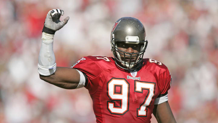 Dec 05, 2004; Tampa, FL, USA; Tampa Bay Buccaneers lineman Simeon Rice in action at Raymond James Stadium.
Mandatory Credit: Imagn Images  (©) Copyright 2004 by Preston Mack
