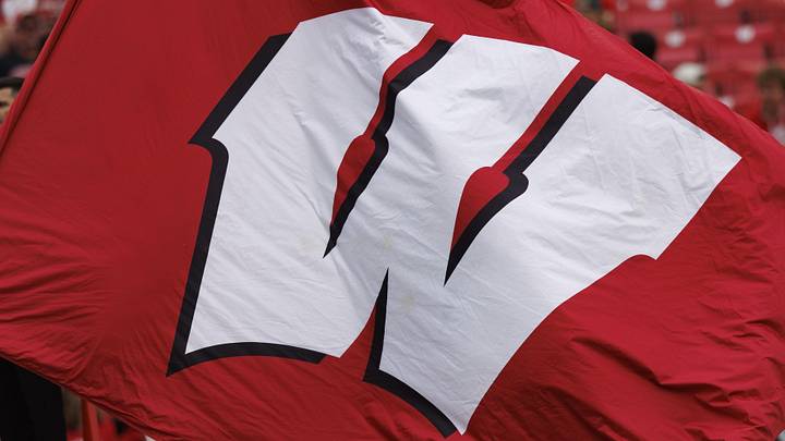 Sep 16, 2023; Madison, Wisconsin, USA;  The Wisconsin logo is flown on a flag prior to the game between the Georgia Southern Eagles and Wisconsin Badgers at Camp Randall Stadium.