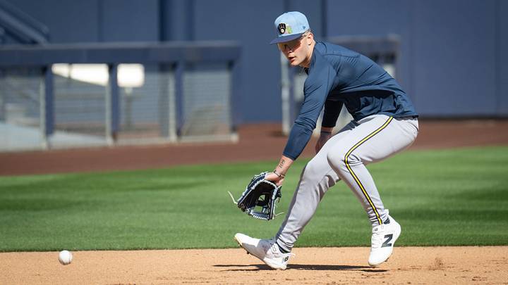 Milwaukee Brewers infielder Cooper Pratt fields a ground ball during spring training workouts Tuesday, February 17, 2026, at American Family Fields of Phoenix in Phoenix, Arizona. Milwaukee Brewers infielder Cooper Pratt fields a ground ball during spring training workouts Tuesday, February 17, 2026, at American Family Fields of Phoenix in Phoenix, Arizona.