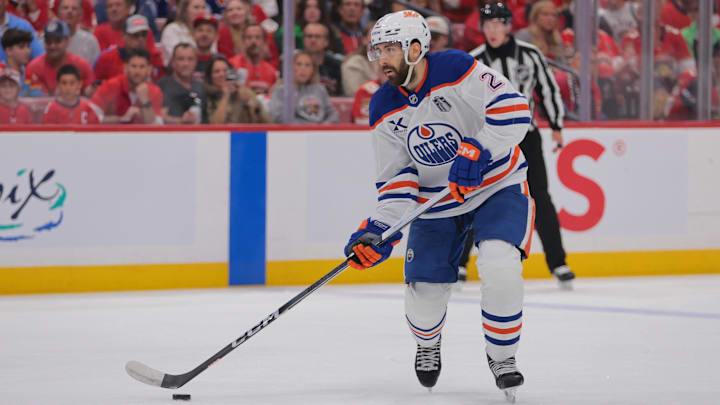 Evan Bouchard has recorded at least seven shots on goal in all three games of the Stanley Cup Final.