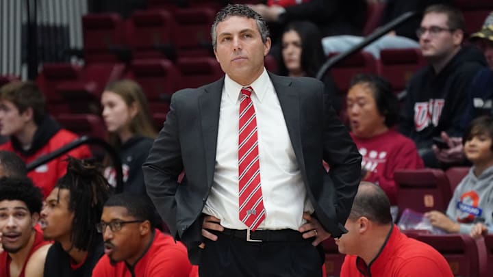 UNLV Runnin' Rebels head coach Josh Pastner watches the action against the Stanford Cardinal in the first half at Maples Pavilion. Mandatory Credit: David Gonzales-Imagn Images