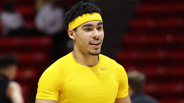 Feb 24, 2026; Salt Lake City, Utah, USA; Iowa State Cyclones guard Tamin Lipsey (3) warms up before the game against the Utah Utes at Jon M. Huntsman Center.