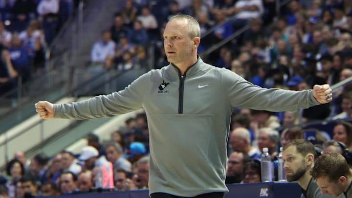 West Virginia coach Darian DeVries against BYU at Marriott Center. 