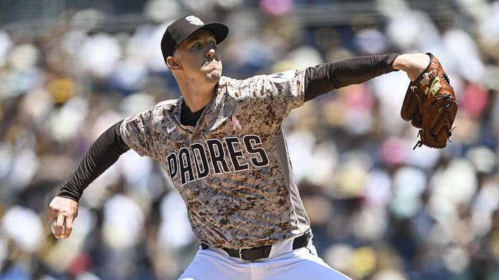 May 10, 2026; San Diego, California, USA; San Diego Padres starting pitcher Walker Buehler (10) delivers during the first inning against the St. Louis Cardinals at Petco Park. Mandatory Credit: Denis Poroy-Imagn Images