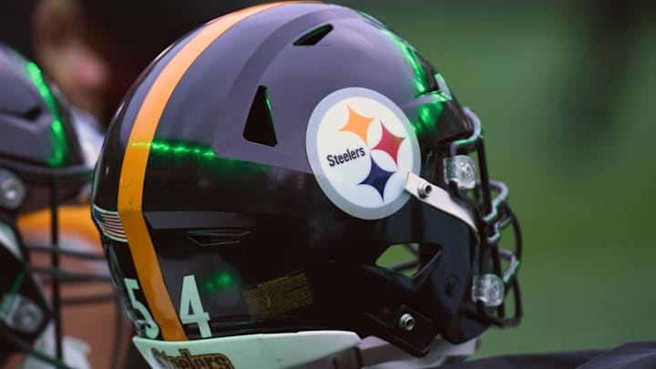 Dec 15, 2024; Philadelphia, Pennsylvania, USA; Pittsburgh Steelers helmet on the sidelines against the Philadelphia Eagles at Lincoln Financial Field. Mandatory Credit: Eric Hartline-Imagn Images
