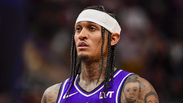 Mar 4, 2024; Salt Lake City, Utah, USA; Utah Jazz guard Jordan Clarkson (00) before a free throw shot against the Washington Wizards during the second half at the Delta Center. Mandatory Credit: Christopher Creveling-USA TODAY Sports Mar 4, 2024; Salt Lake City, Utah, USA; Utah Jazz guard Jordan Clarkson (00) before a free throw shot against the Washington Wizards during the second half at the Delta Center. Mandatory Credit: Christopher Creveling-USA TODAY Sports