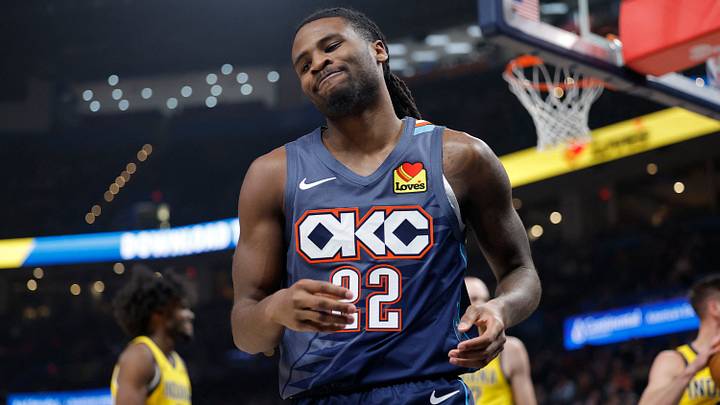 Jan 23, 2026; Oklahoma City, Oklahoma, USA; Oklahoma City Thunder guard Cason Wallace (22) reacts after a play against the Indiana Pacers during the second quarter at Paycom Center. Mandatory Credit: Alonzo Adams-Imagn Images Jan 23, 2026; Oklahoma City, Oklahoma, USA; Oklahoma City Thunder guard Cason Wallace (22) reacts after a play against the Indiana Pacers during the second quarter at Paycom Center. Mandatory Credit: Alonzo Adams-Imagn Images