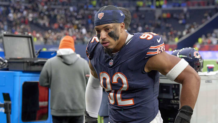 Edge rusher Daniel Hardy in London on the sidelines in a win over Jacksonville. Edge rusher Daniel Hardy in London on the sidelines in a win over Jacksonville.