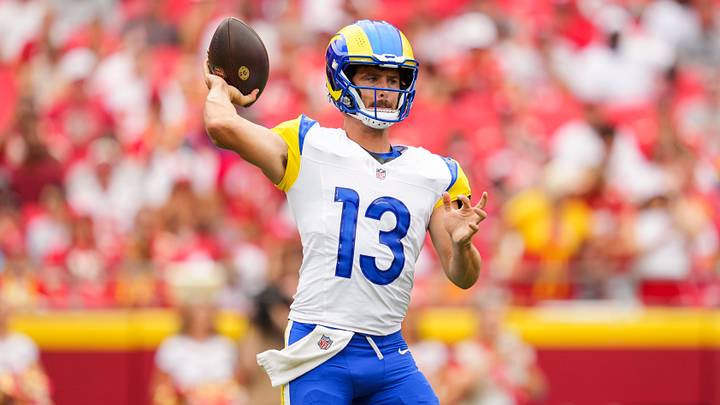 Aug 15, 2026; Kansas City, Missouri, USA; Los Angeles Rams quarterback Stetson Bennett IV (13) throws a pass during the first half against the Kansas City Chiefs at Arrowhead Stadium. Mandatory Credit: Jay Biggerstaff-Imagn Images Aug 15, 2026; Kansas City, Missouri, USA; Los Angeles Rams quarterback Stetson Bennett IV (13) throws a pass during the first half against the Kansas City Chiefs at Arrowhead Stadium. Mandatory Credit: Jay Biggerstaff-Imagn Images