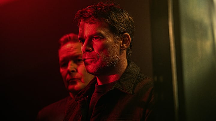L-R: James Remar as Harry Morgan and Michael C. Hall as Dexter Morgan in Dexter: Resurrection