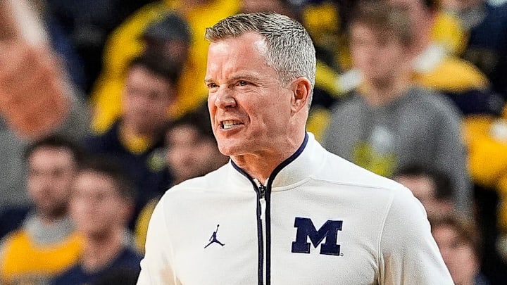 Michigan head coach Dusty May reacts to a play against Purdue during the first half at Crisler Center in Ann Arbor on Tuesday, Feb. 11, 2025.