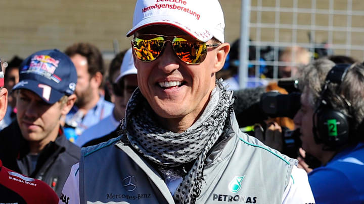 Nov 18, 2012; Austin, TX, USA; Formula One driver Michael Schumacher (7) is introduced before the start of the United States Grand Prix at the Circuit of the Americas. Mandatory Credit: Jerome Miron-Imagn Images Nov 18, 2012; Austin, TX, USA; Formula One driver Michael Schumacher (7) is introduced before the start of the United States Grand Prix at the Circuit of the Americas. Mandatory Credit: Jerome Miron-Imagn Images