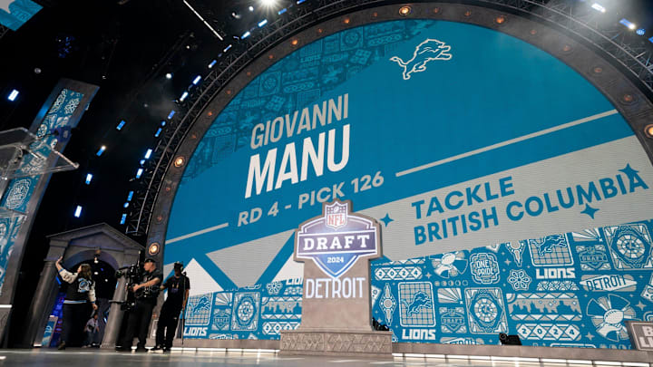 Michigan Governor Gretchen Whitmer leaves the main theater stage after she announces Giovanni Manu a tackle from British Columbia after the Lions traded up for the 126th pick on Saturday, April 26, 2024 for the third day of the NFL Draft in Detroit.