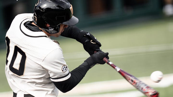 Vanderbilt's Jacob Humphrey records a hit last weekend against Saint Mary's.
