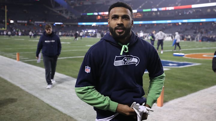 Dec 26, 2024; Chicago, Illinois, USA; Seattle Seahawks safety Julian Love (20) walks off field prior to a game against the Chicago Bears at Soldier Field.