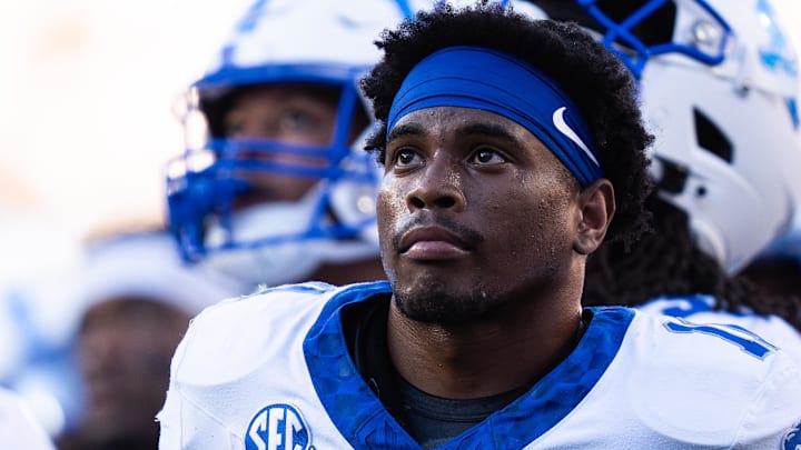 Kentucky Wildcats defensive back Zion Childress looks on during the review of a Texas Longhorns touchdown 