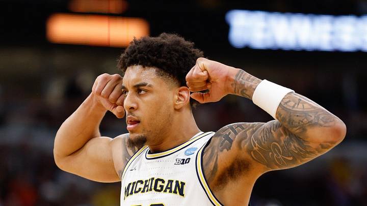 Michigan Wolverines forward Yaxel Lendeborg (23) reacts in the second half against the Tennessee Volunteers during an Elite Eight game of the Midwest Regional of the men's 2026 NCAA Tournament at United Center on March 29, 2026.