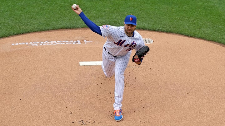 Apr 7, 2023; New York City, New York, USA; New York Mets starting pitcher Tylor Megill (38) pitches