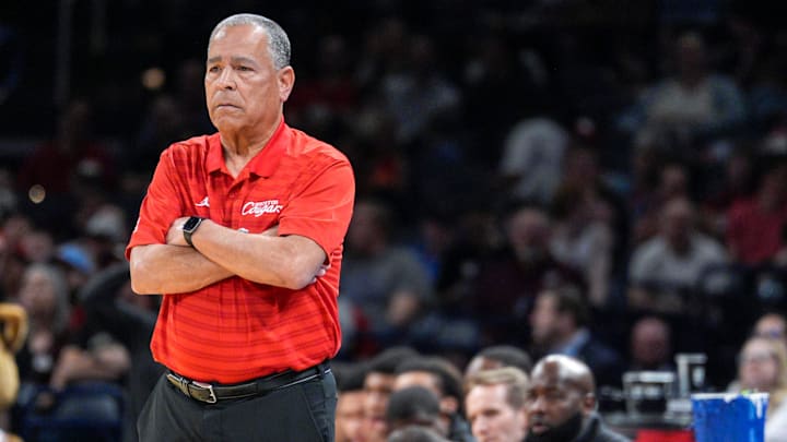 Houston head coach Kelvin Sampson stands near the bench in the first half during a first round men’s basketball game of the NCAA Tournament between Houston and Idaho, at Paycom in Oklahoma City on Thursday, March 19, 2026.
