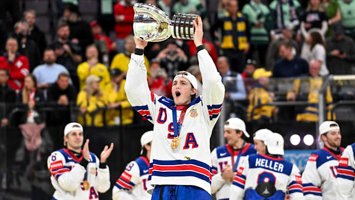 Buffalo Sabres forward Tage Thompson representing Team USA at the 2025 IIHF World Championship