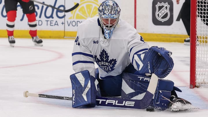 Mar 4, 2026; Newark, New Jersey, USA; Toronto Maple Leafs goaltender Anthony Stolarz (41) makes a save against the New Jersey Devils during the second period at Prudential Center. Mandatory Credit: Ed Mulholland-Imagn Images Mar 4, 2026; Newark, New Jersey, USA; Toronto Maple Leafs goaltender Anthony Stolarz (41) makes a save against the New Jersey Devils during the second period at Prudential Center. Mandatory Credit: Ed Mulholland-Imagn Images