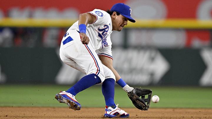 Texas Rangers shortstop Nicky Lopez. Texas Rangers shortstop Nicky Lopez.
