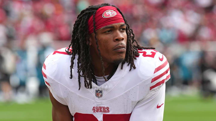 Sep 28, 2025; Santa Clara, California, USA; San Francisco 49ers safety Ji'Ayir Brown (27) before the game against the Jacksonville Jaguars at Levi's Stadium. Mandatory Credit: Darren Yamashita-Imagn Images Sep 28, 2025; Santa Clara, California, USA; San Francisco 49ers safety Ji'Ayir Brown (27) before the game against the Jacksonville Jaguars at Levi's Stadium. Mandatory Credit: Darren Yamashita-Imagn Images