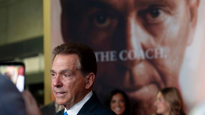 Oct. 8, 2026; Tuscaloosa, AL, USA; Nick Saban speaks to the media on the red carpet at the Bama Theatre as he gets ready for the premiere of SABAN, the new ESPN Originals docuseries. Oct. 8, 2026; Tuscaloosa, AL, USA; Nick Saban speaks to the media on the red carpet at the Bama Theatre as he gets ready for the premiere of SABAN, the new ESPN Originals docuseries.